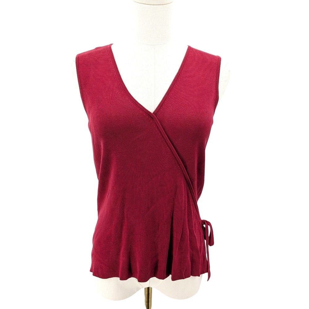 Classic Preppy Wrap Sweater Vest Silk‎ Knit Burgundy Ann Taylor M